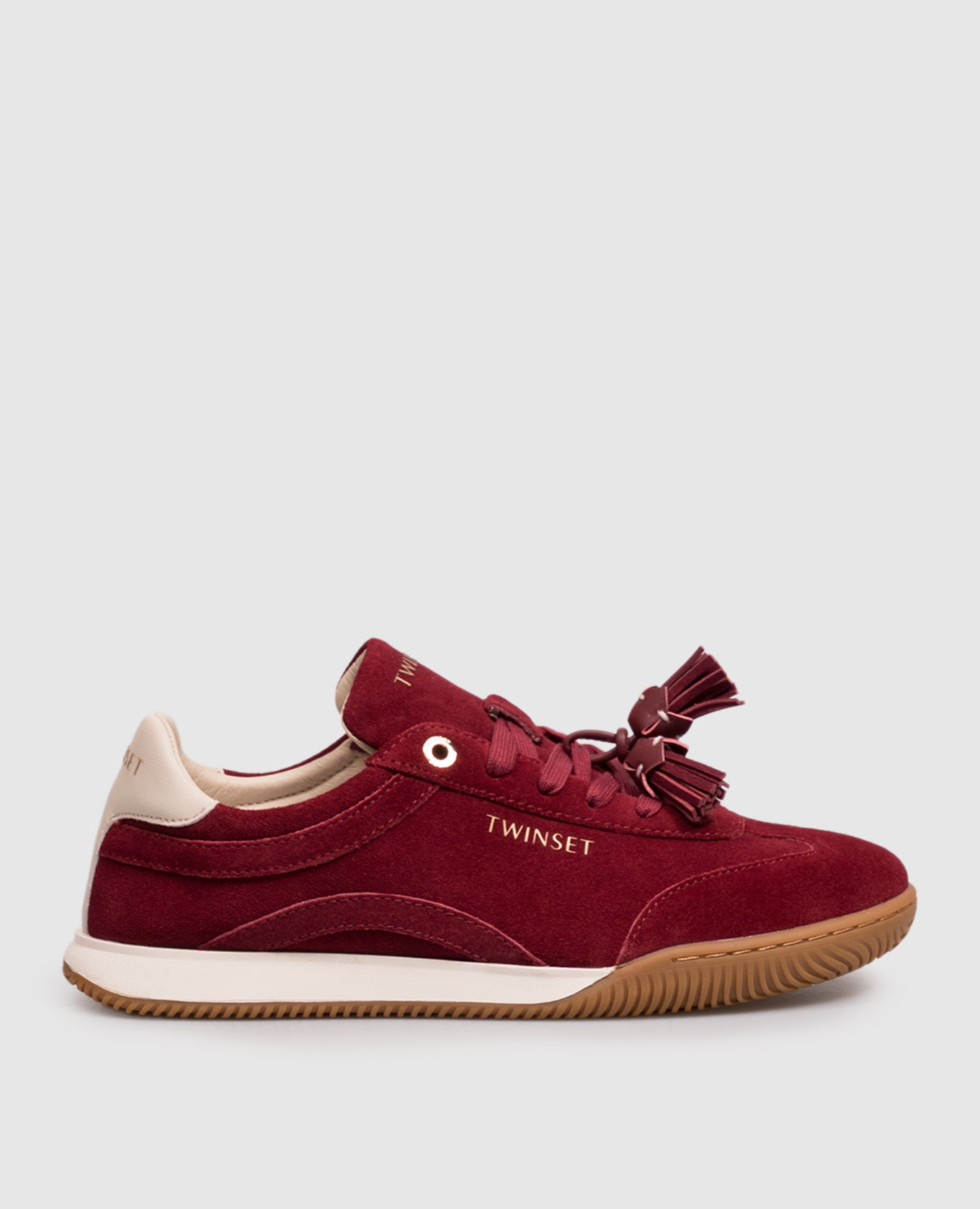 Burgundy suede sneakers with logo print