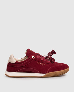 Twinset Burgundy suede sneakers with logo print 262TCP090