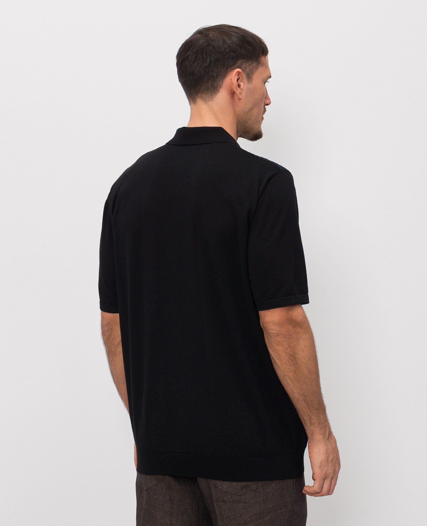 

Black polo shirt with striped silk Bertolo Cashmere