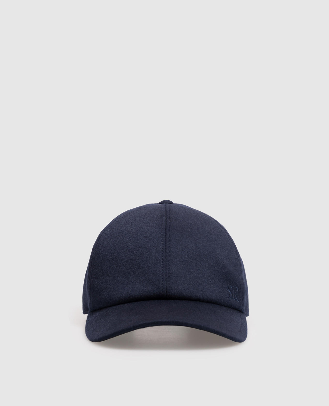 Blue cashmere cap with monogram embroidery