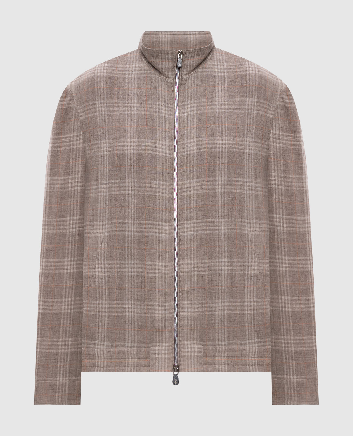 

Beige checked wool, silk and linen jacket Brunello Cucinelli