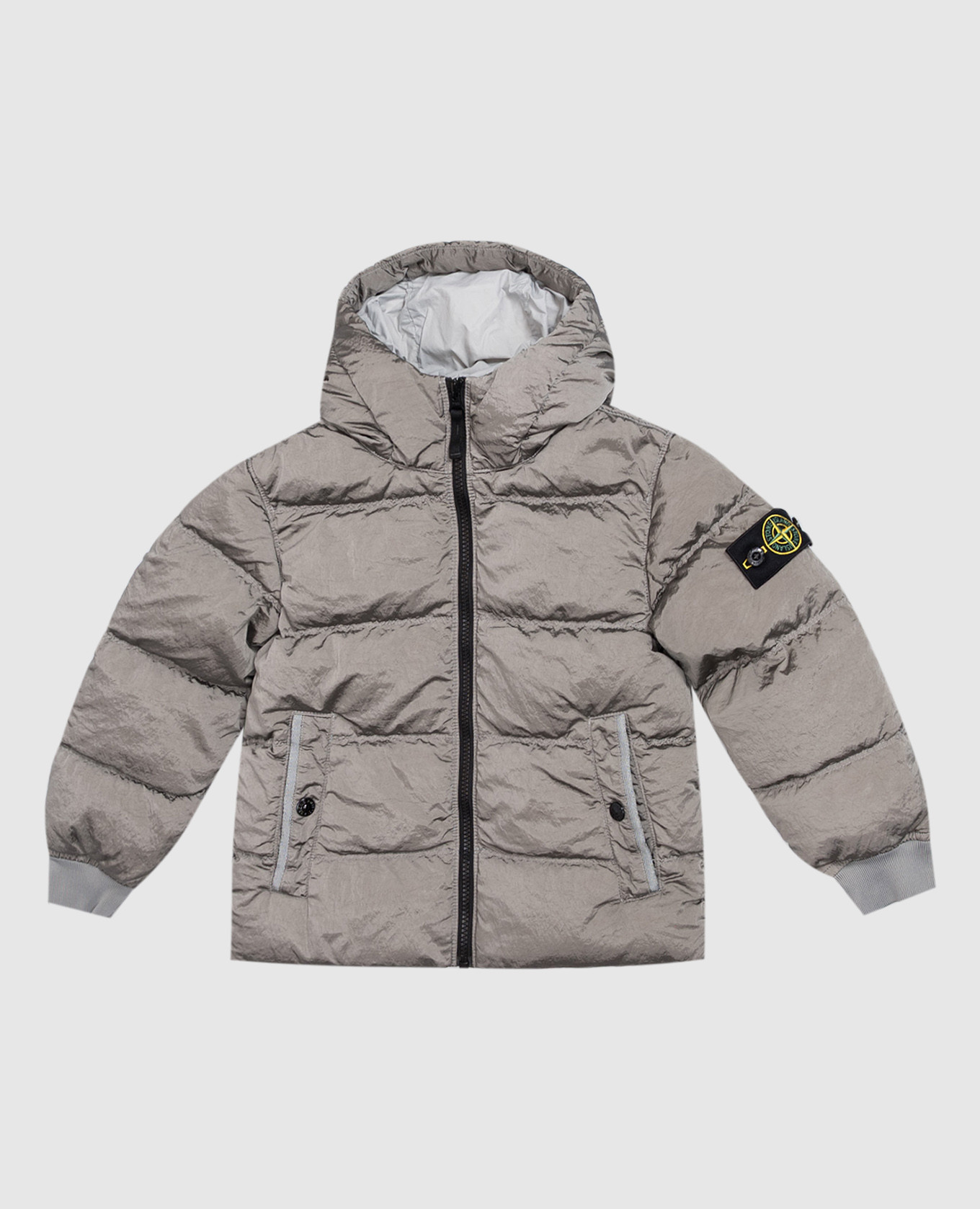 Khaki children's down jacket with logo patch