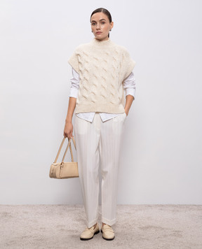 Peserico White striped wool pants P0487402045