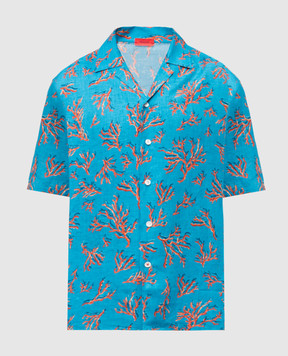 ISAIA Blue linen shirt with print CAM224C1108