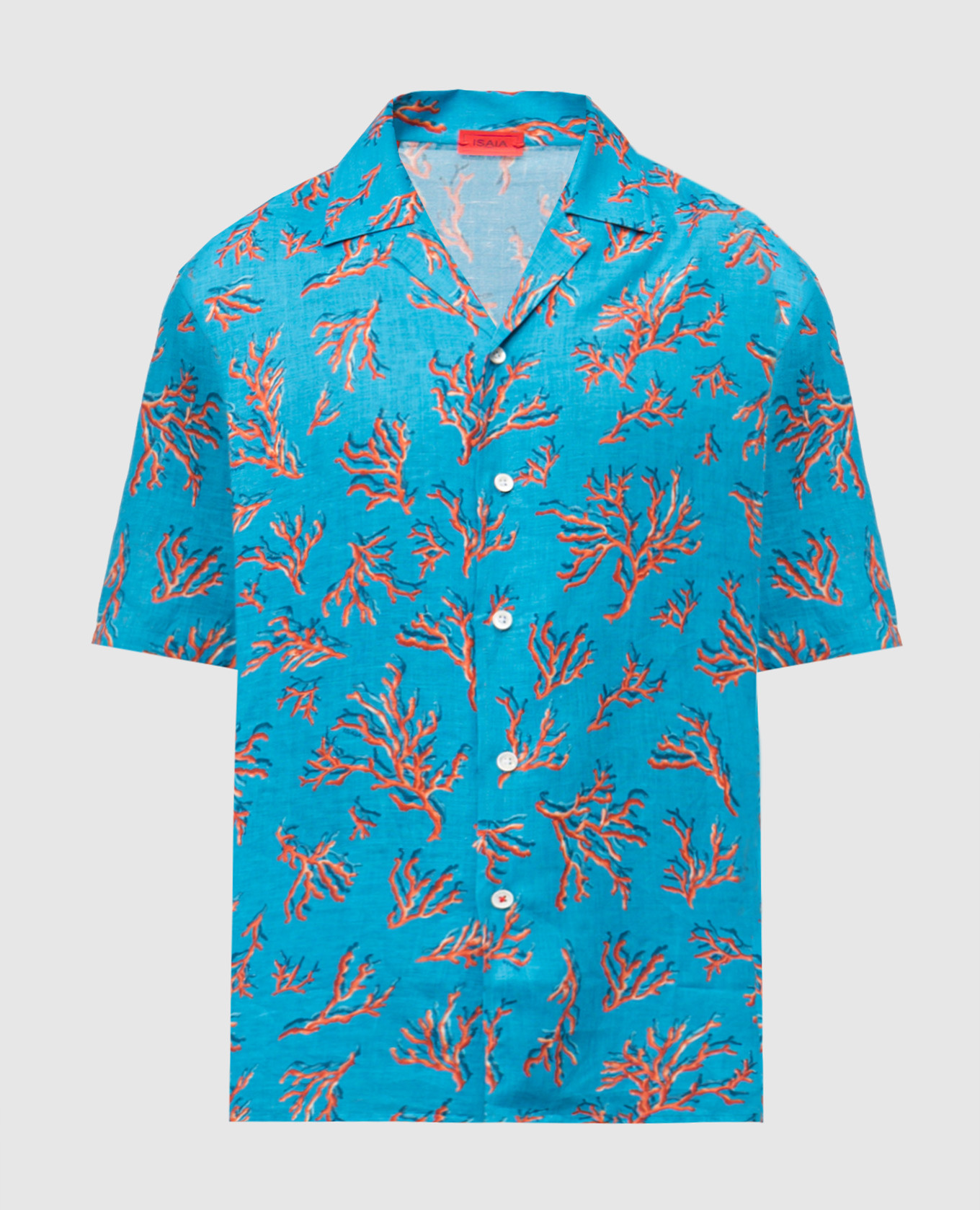 Blue linen shirt with print