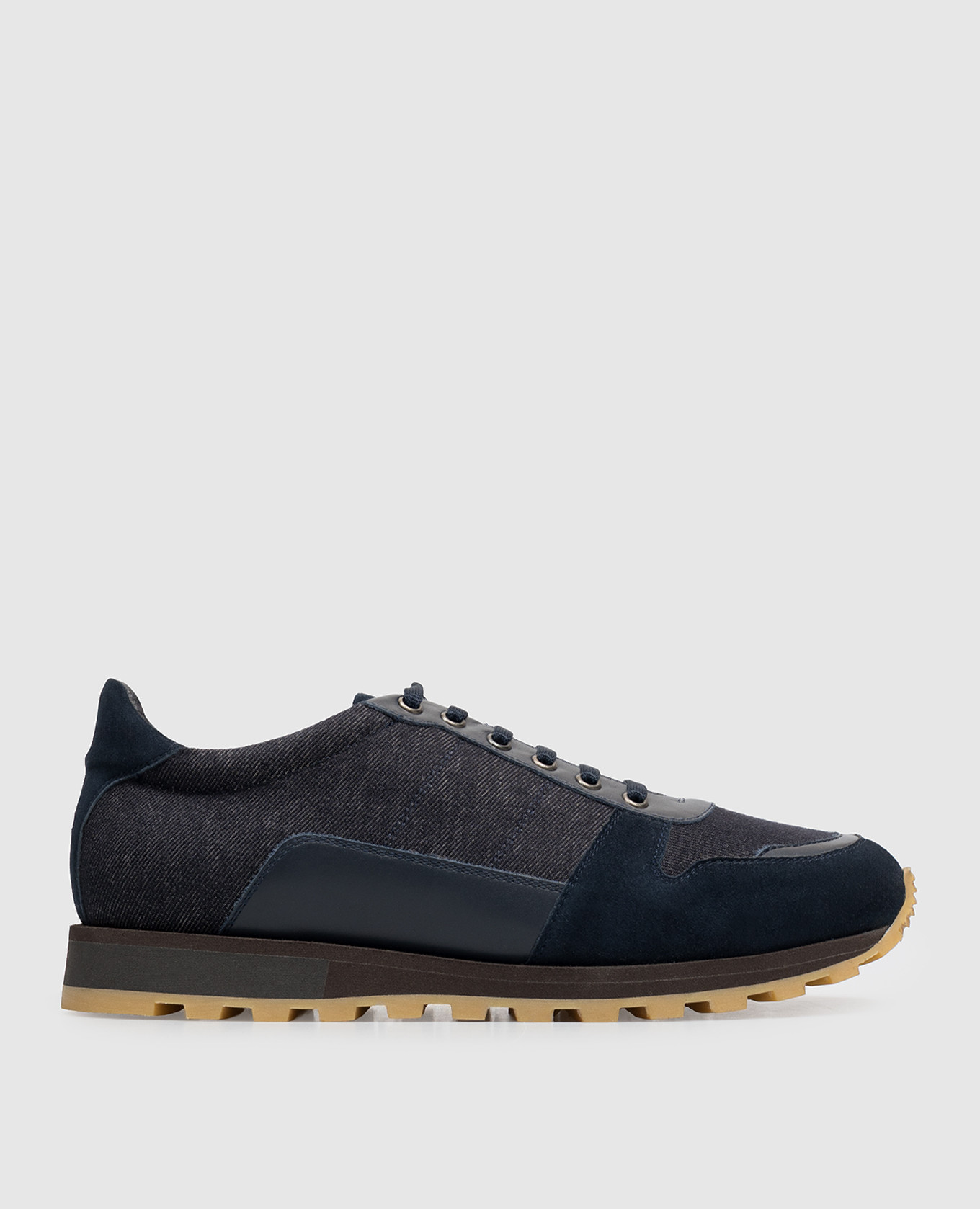 Blue combination sneakers with embroidered emblem ISAIA
