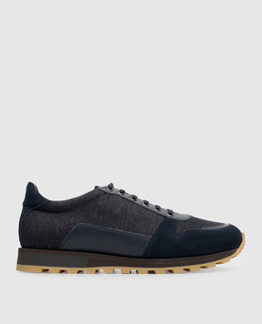ISAIA Blue combination sneakers with embroidered emblem RUNT07PLT06
