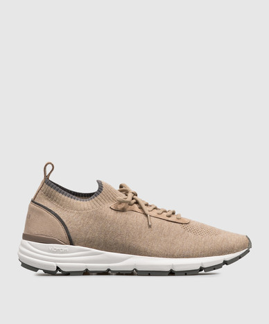 Beige Sneaker mit Logoprint