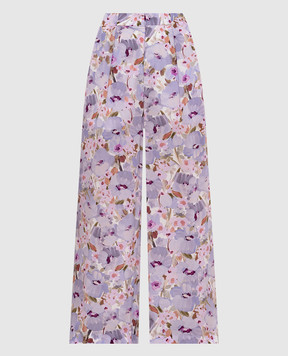 Balmain Purple silk pants with floral print GF1PN215SF37