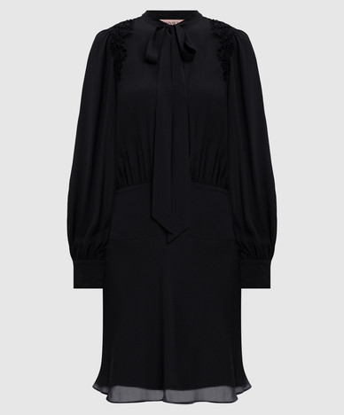 Black dress with ascot collar