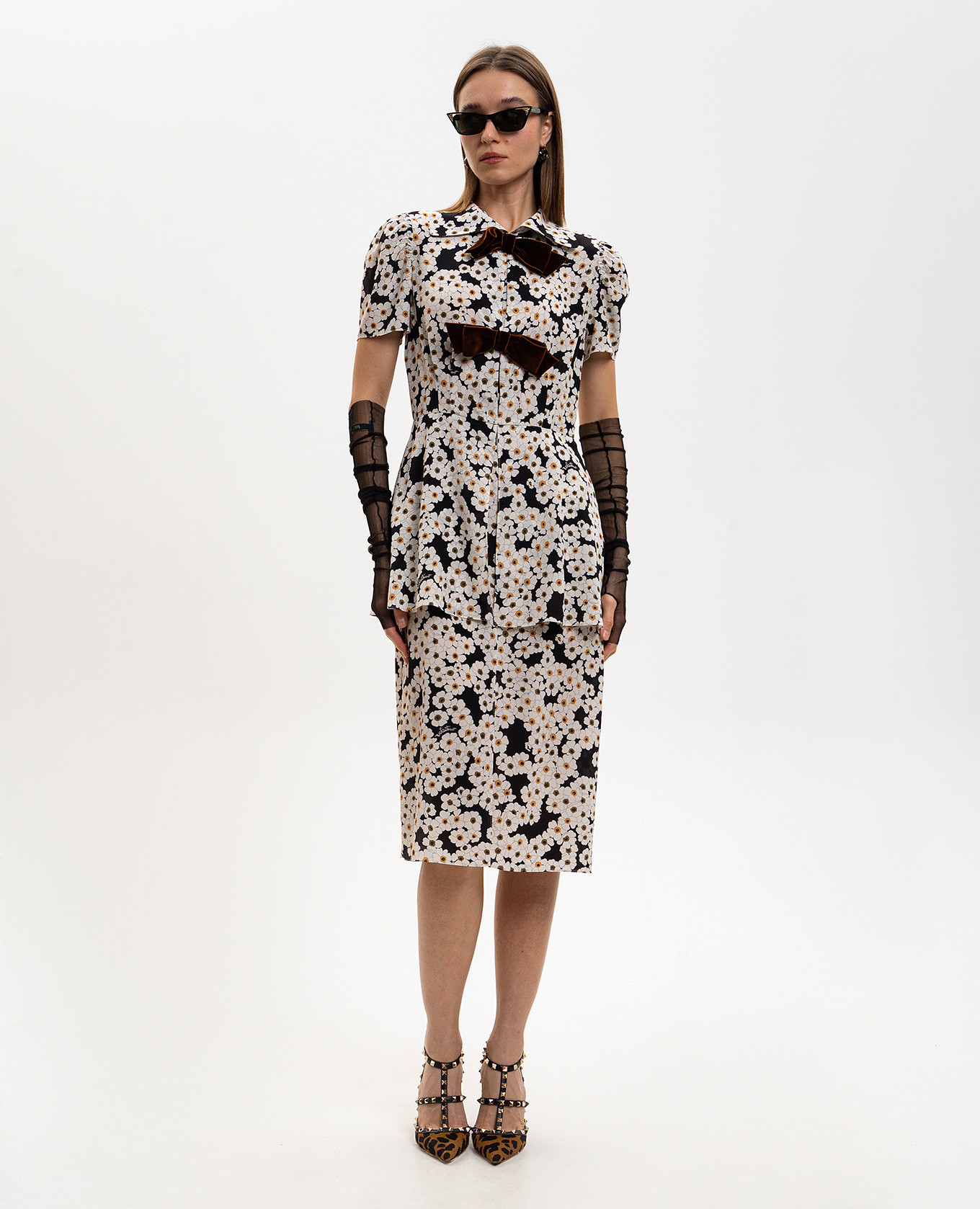 

White silk dress with floral print Valentino