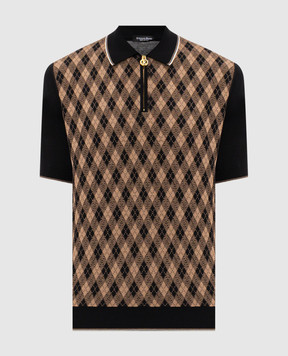 Stefano Ricci Black polo shirt with silk in a contrasting pattern K414017P31F26268