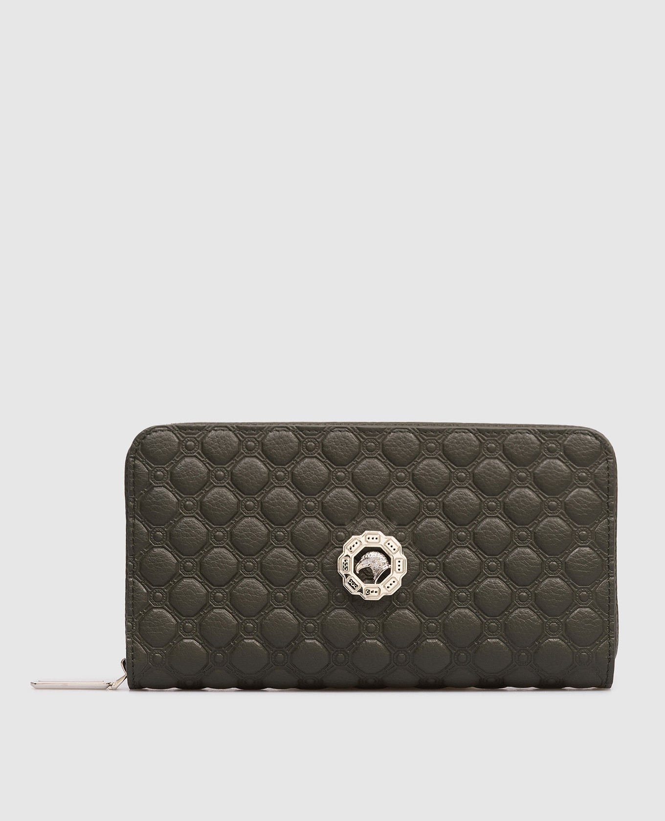 

Khaki leather wallet with textured emblem Stefano Ricci