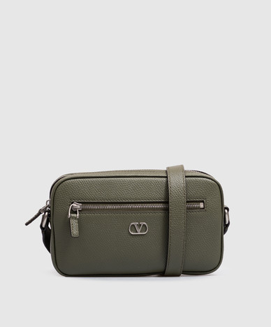 VLogo Khaki Leather Crossbody Bag