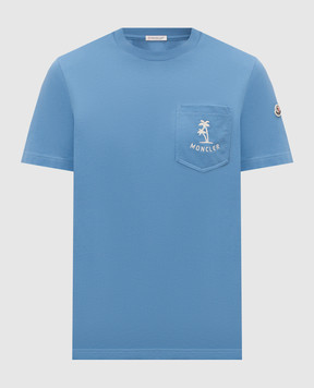 Moncler Blue T-shirt with embroidery L10918C0005489B8U