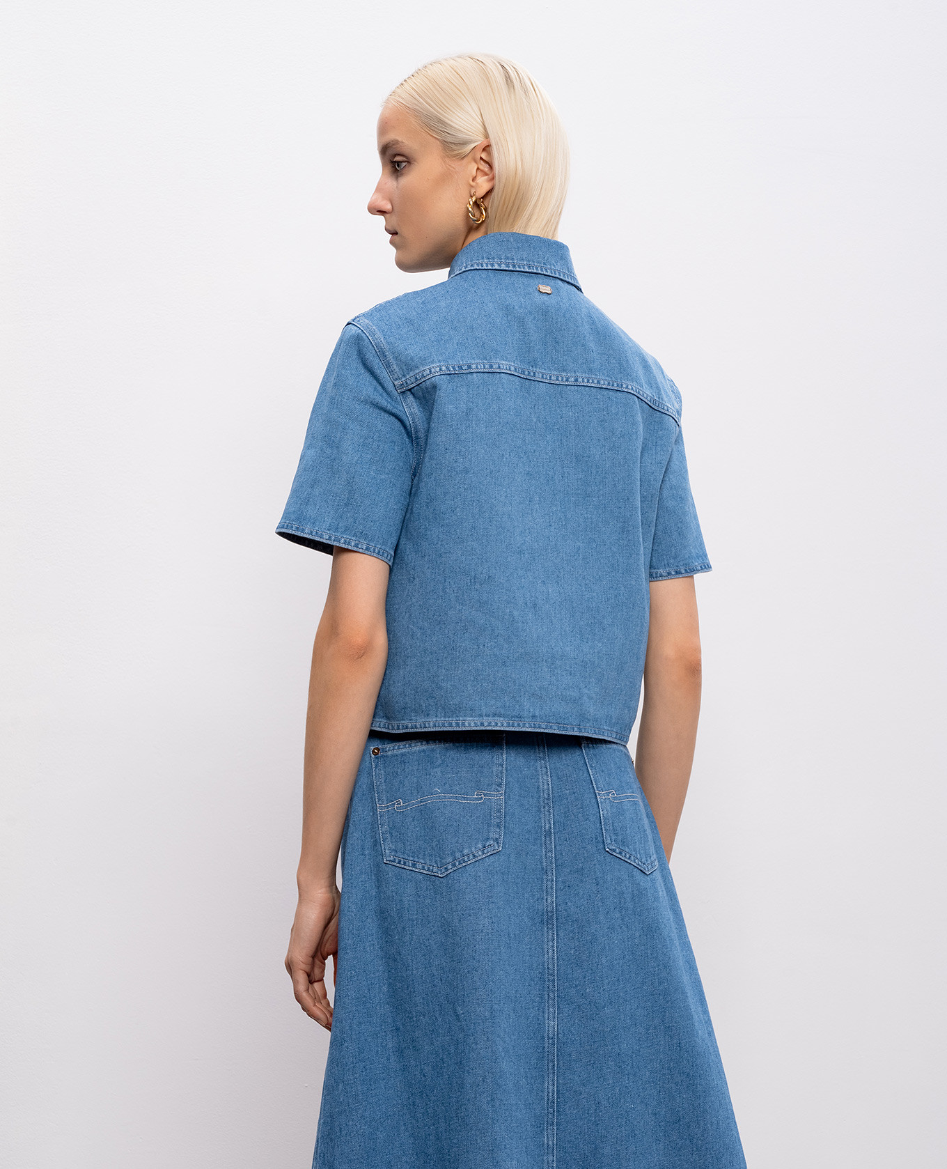 

Blue denim shirt with linen Agnona, Light blue
