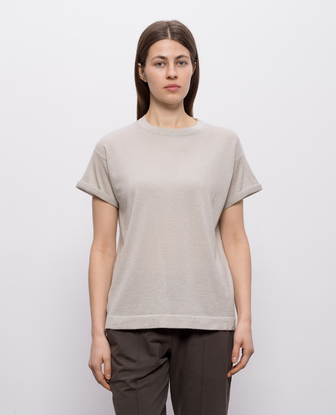 Gray cashmere and silk lurex t-shirt Brunello Cucinelli 3