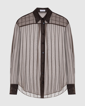 Brunello Cucinelli Brown silk blouse with sequins MF940RI516