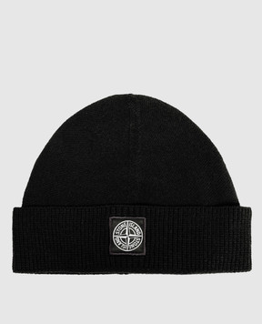 Stone Island Black beanie hat with wool L2S15N100007S01A1