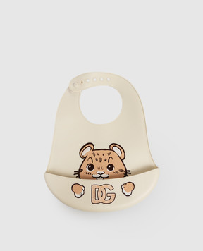 Dolce&Gabbana Baby beige silicone bib with print LN5H41G7PZV