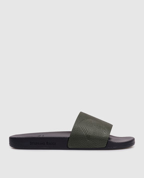 Stefano Ricci Khaki leather sliders UG31G760VD