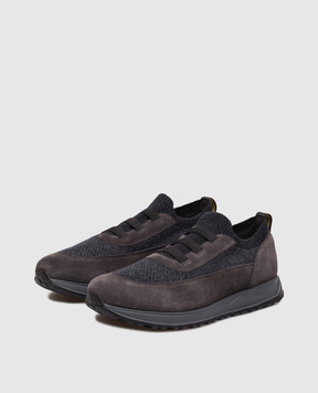 Doucal's Grey logo-embossed combination sneakers DU3318SYDNPX782