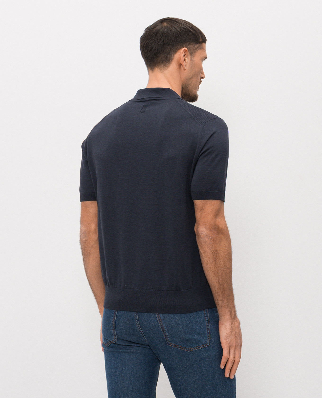 

Blue polo shirt with silk in woven pattern Canali