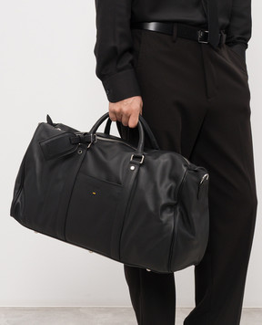 Doucal's Black leather travel bag with embossed logo DB002303UT284