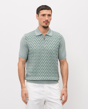 Stefano Ricci Green polo shirt with patterned silk K818110P31F26176