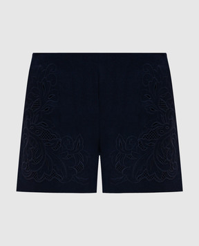 Twinset Blue linen shorts with broderie embroidery 261TP2312