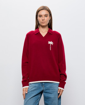 Palm Angels Red wool and cashmere pullover with polo collar PAMHD003KN001
