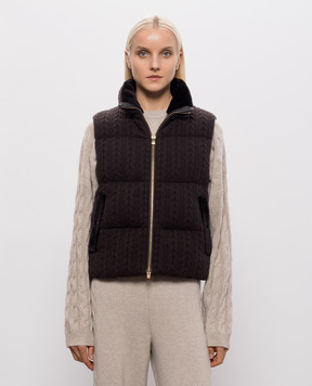 Agnona Brown cashmere vest with fur TV1205XM7010