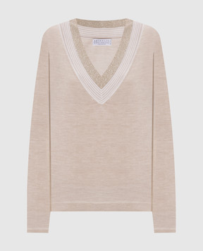 Brunello Cucinelli Beige cashmere and silk pullover with lurex M13836722