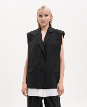 Juun.j Black sleeveless jacket with wool JW6511W505