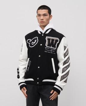 Off-White Black logo combination bomber jacket 44MJA122C9L005