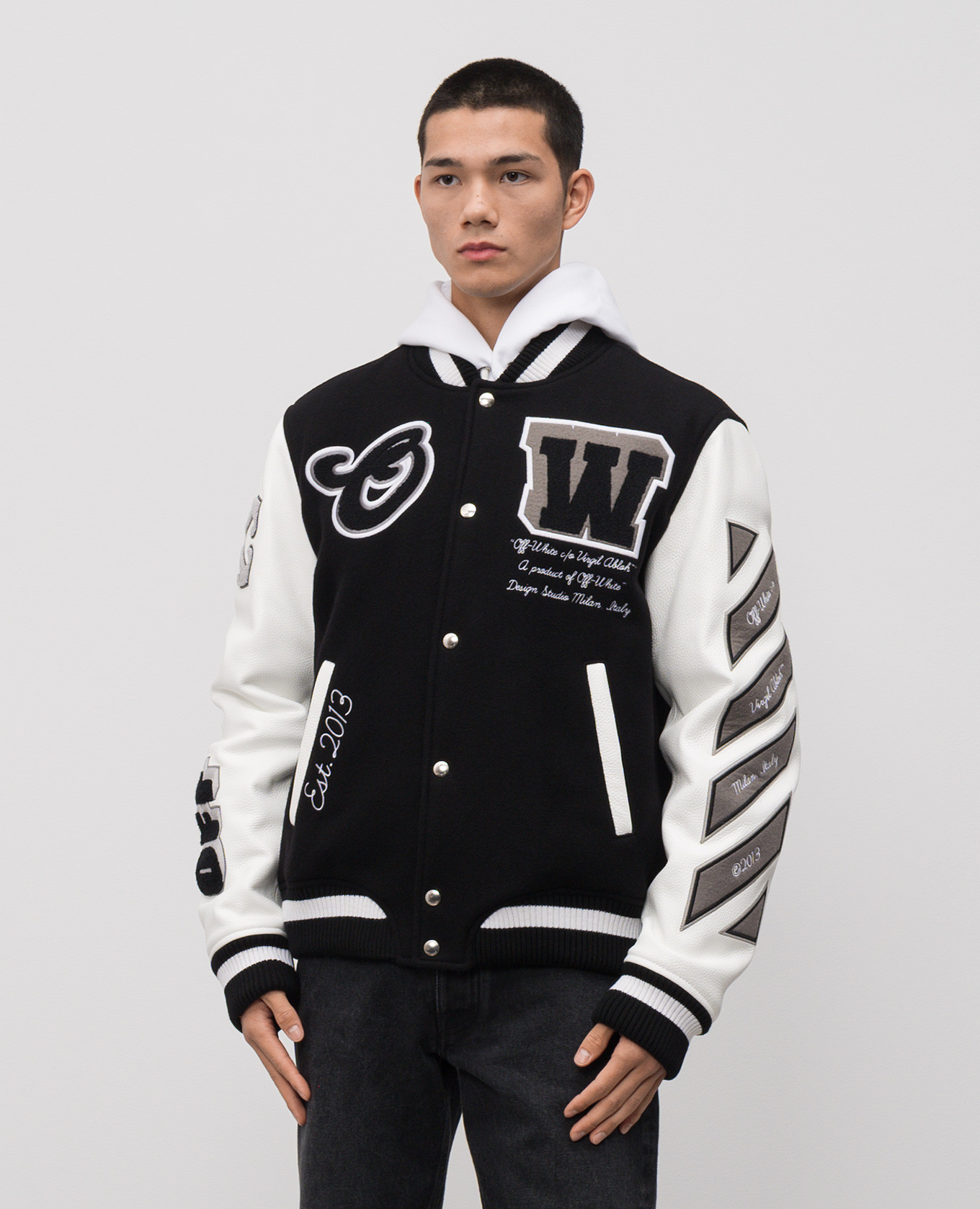 

Black logo combination bomber jacket Off-White