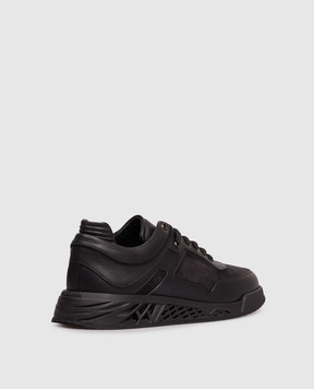 Stefano Ricci Black leather sneakers with textured logo UR78G6710WYSNMN