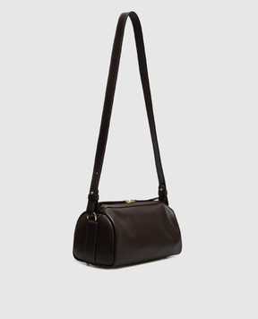 Christian Villa Dark brown leather bag with logo print 06663MORO