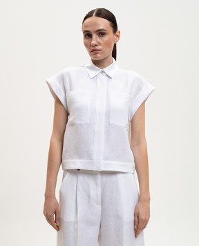 Peserico White linen shirt with short sleeves S0316602606
