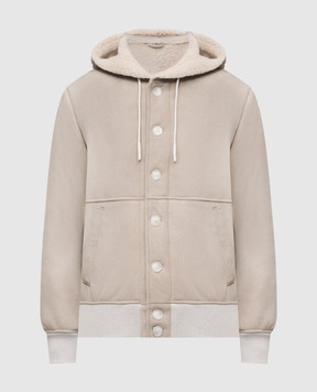 Cashmere&Whiskey Beige cropped sheepskin coat with hood DF901