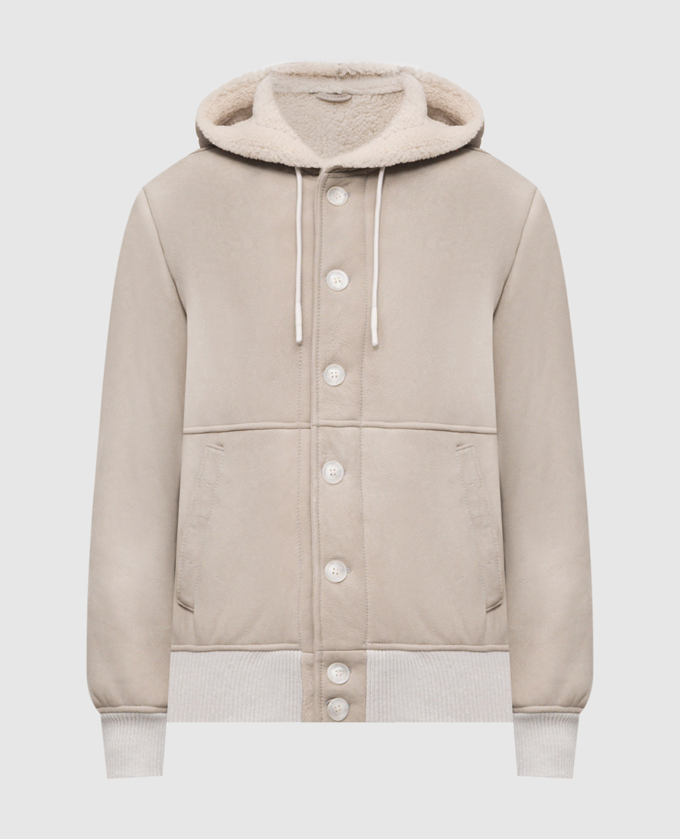 Beige cropped sheepskin coat with hood