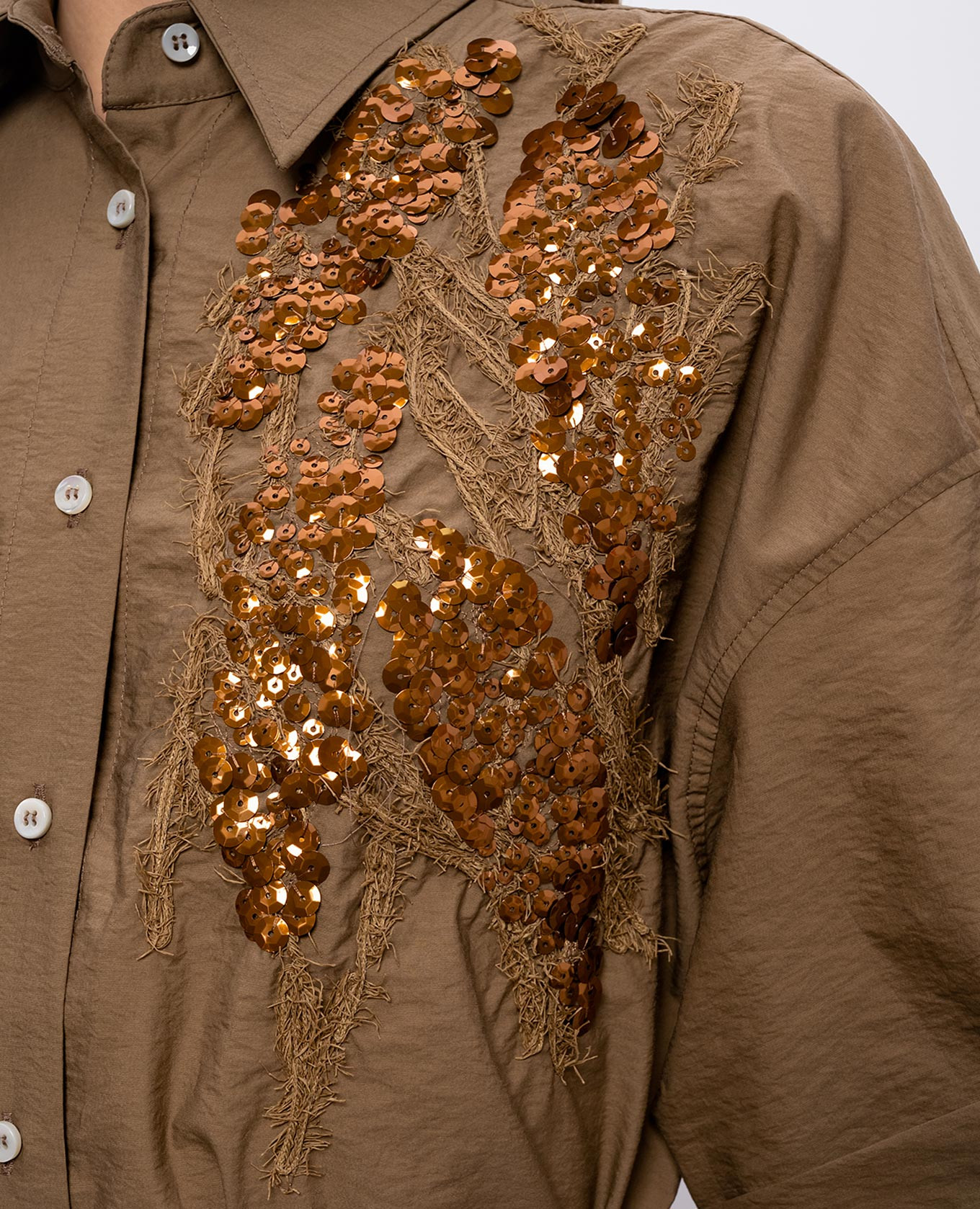 Brown shirt dress with sequins Brunello Cucinelli 5