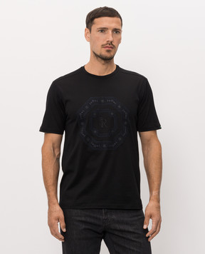 Stefano Ricci Black T-shirt with monogram embroidery MNH6305490TE0001