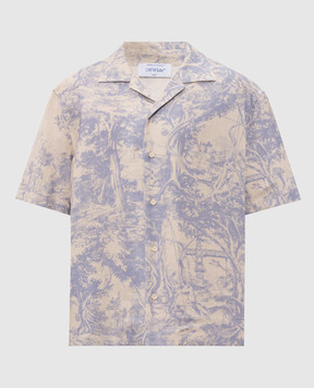 Off-White Beige linen shirt with City Nature print 44MGG01QF26F007