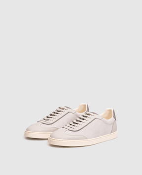 Brunello Cucinelli Grey leather sneakers with logo print MZULDGJ336
