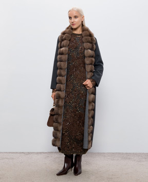 Brunello Cucinelli Brown openwork midi dress with wool MLRR18A90