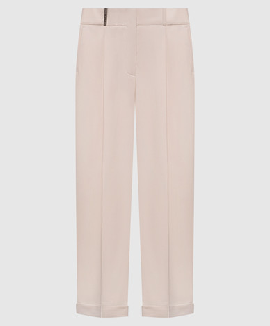 Beige Wollhose mit Revers