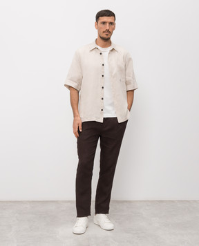 Cashmere&Whiskey Beige linen shirt with short sleeves 0335900656