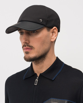 Stefano Ricci Black cap with leather peak and emblem MCV61NV15EPL001H