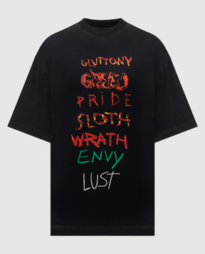 Vetements Black T-shirt with printed lettering and embroidered logo ME76TR196BXm